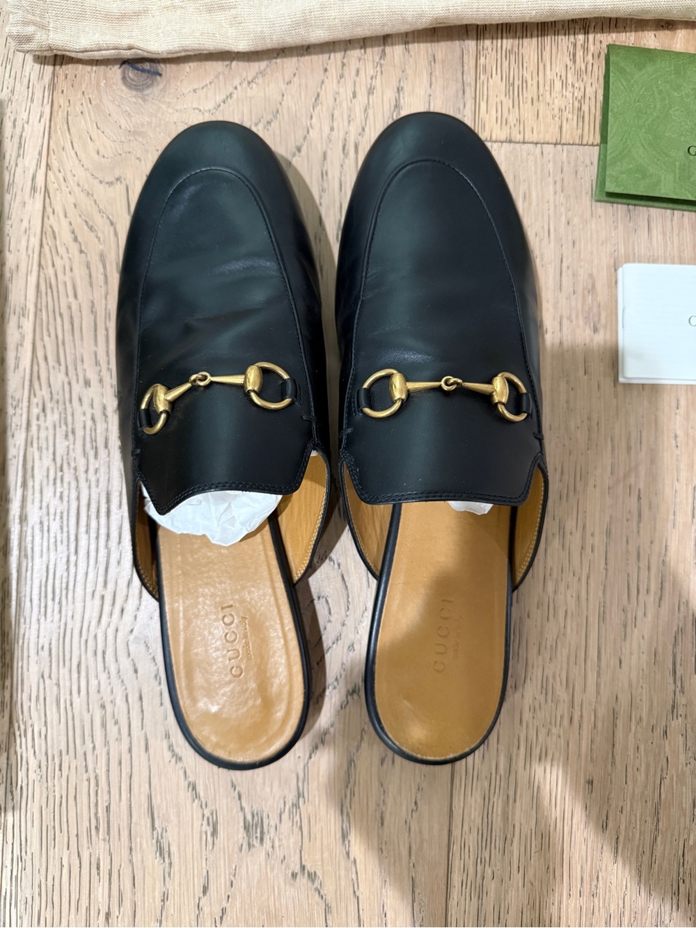 Gucci Black Leather Mule Slides with Gold Horsebit